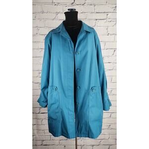 London Fog Coat Women’s 14 Teal Blue Button Removable Fleece Liner